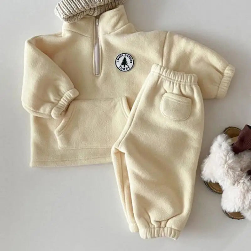 Baby Jungen Kleidung Sets Kinder Verdicken Sweatshirt Kinder Kleidung Mädchen Solide Baumwolle Langarm Pullover Tops + Hose Anzüge 2 stücke.