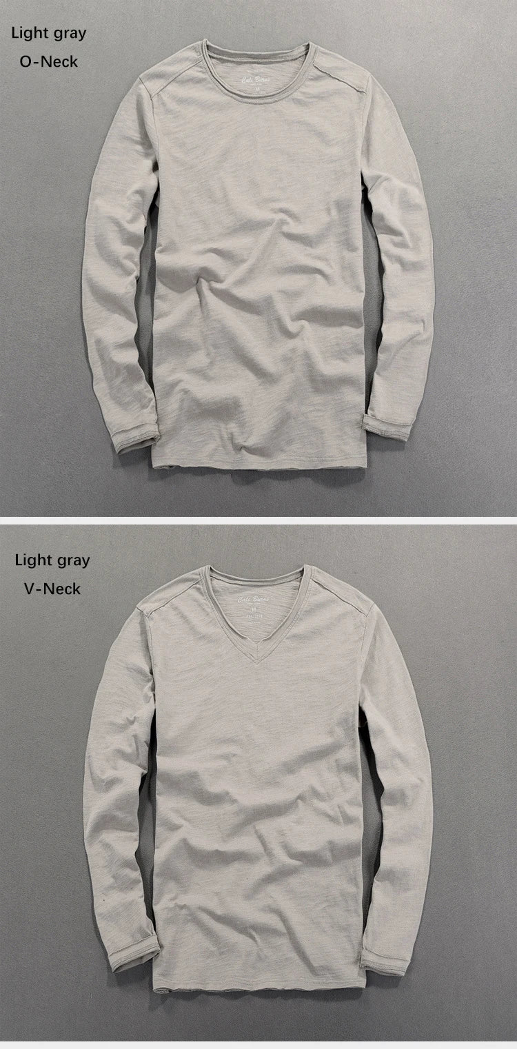 Fashionable Bamboo Cotton Long Sleeve Vintage T-shirts Men Casual Thin Tops Tees Comfortable Tshirt Distressed T-shirt.