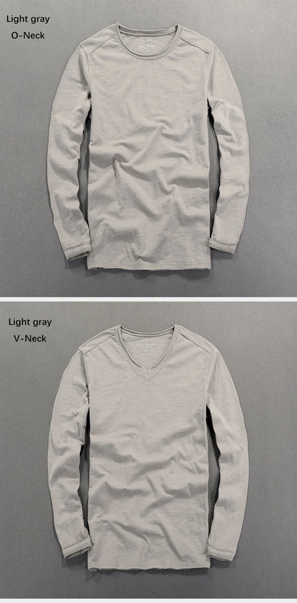 Fashionable Bamboo Cotton Long Sleeve Vintage T-shirts Men Casual Thin Tops Tees Comfortable Tshirt Distressed T-shirt.