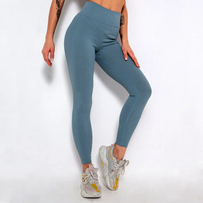 Ribbed Yoga Pants High Waisted Gym Leggings Sport Women Fitness Seamless Female Legging Tummy Control Running Training Tights