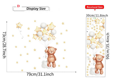 Cute Bear Moon Star Wall Stickers for Kids Rooms Girls Boys Baby Room Decoration Kawaii Cartoon Animal Nursery Wallpaper Vinyl.