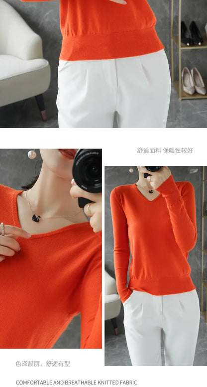 Frauen Pullover Herbst Winter V-ausschnitt Strickwaren Lange Hülse Lose Kaschmir Pullover Pullover Dame Günstige Qualität Jumper Gestrickte Tops