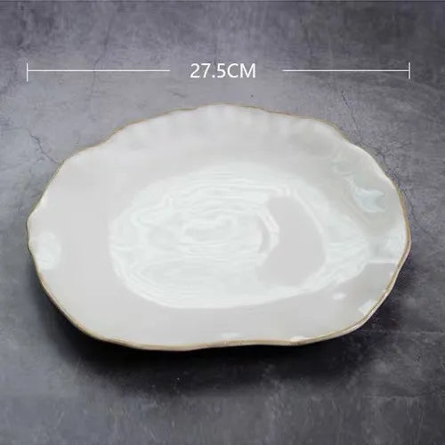 European Style Ceramic Kitchen Tableware Irregular Rice Bowl Creative Dessert Salad Bowl Porcelain Dinner Plate Sauce Dish