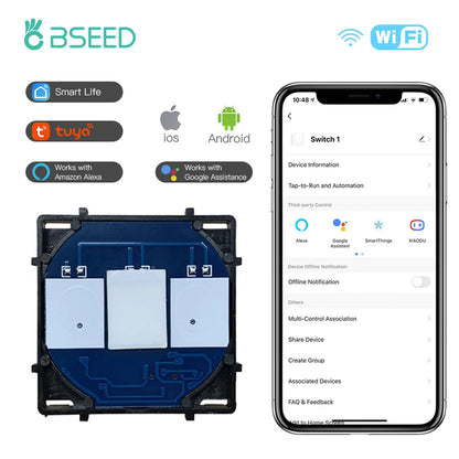 BSEED Smart Touch Schalter Funktion Schlüssel 1/2/3Gang 1/2/3Way WIFI Licht Schalter Basis DIY Teile Smart App Steuerung Neutral Erforderlich.