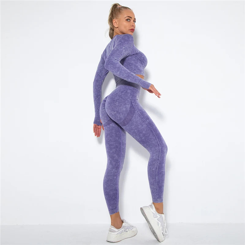 Hamidou Cropped Top Gym Set Seamless Women Yoga Workout Set Fintess Clothing Push Up Leggings Sport Wear Women Suits Tracksuit