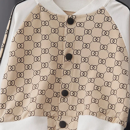 2022 Spring New Suit Boys Girls Baby Print Handsome Single-Breasted Children's Long-Sleeved Baseball Sshirt 2-Piece Set.