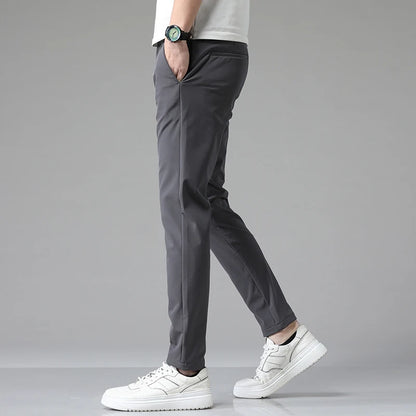2023 Autumn Pants Mens Stretch Korean Casual Slim Fit Elastic Waist Jogger Business Classic Trousers Male Black Gray Blue 28-38.