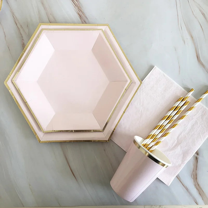 40pcs/set Yellow Green Pink Blue Paper Plates Cups Disposable Tableware Set for Wedding Birthday Party Baby Shower Supplies.