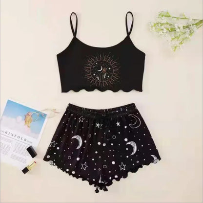 Heiße Damen-Nachtwäsche, süßer Cartoon-Druck, kurzes Set, Pyjama für Damen, Pyjama-Set, süßes Kurzarm-V-Ausschnitt und Shorts, Sommer-Pyjama