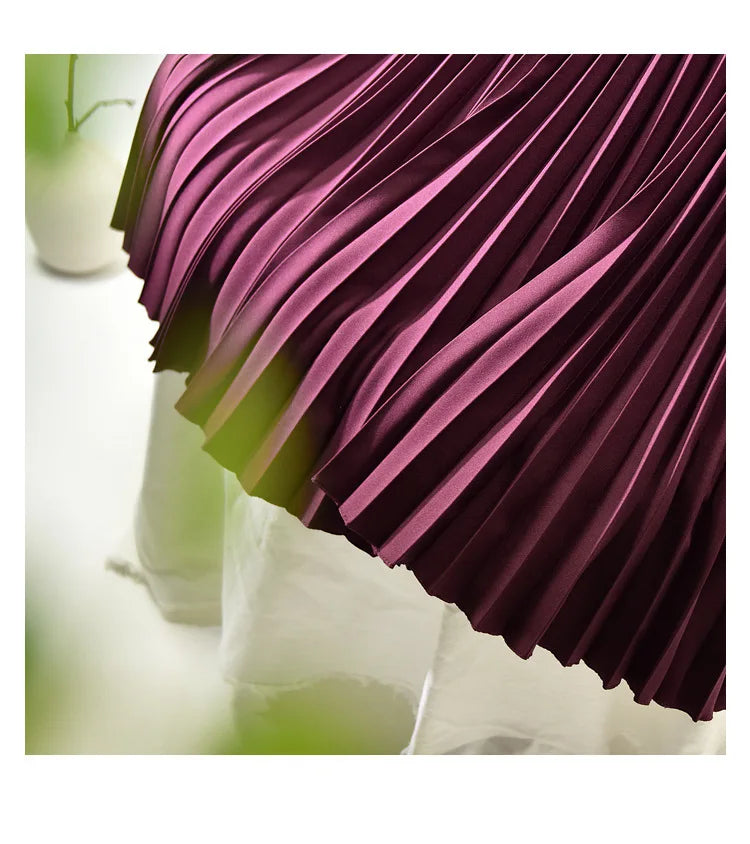 Looks Thin Pleated Skirt 2025 New High Waist A-line Skirt Mid-length Big Size Plaid Skirt Long Pleated Skirt Length 75-90cm