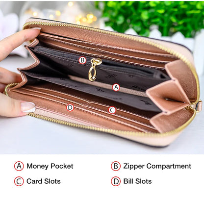 FOXER Women Split Leather Wallet Bifold Clutch Bag with Wristlet Fashion Card Holder Coin Purse Cellphone Bag Female Money Bag