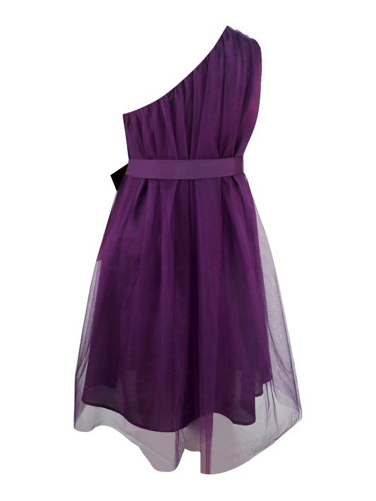 AM040201 African Plus Size Single Shoulder Sleeveless High Waist Skirt Light Mature Elegant Mesh Dress Purple Midi Dress