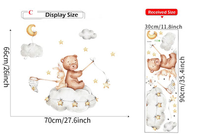 Cute Bear Moon Star Wall Stickers for Kids Rooms Girls Boys Baby Room Decoration Kawaii Cartoon Animal Nursery Wallpaper Vinyl.