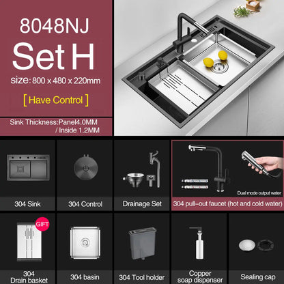 ASRAS Nanometer Handmade Sinks 4mm Thickness 220mm Depth SUS 304 Stainless Steel Luxury Stepped Kitchen Sinks