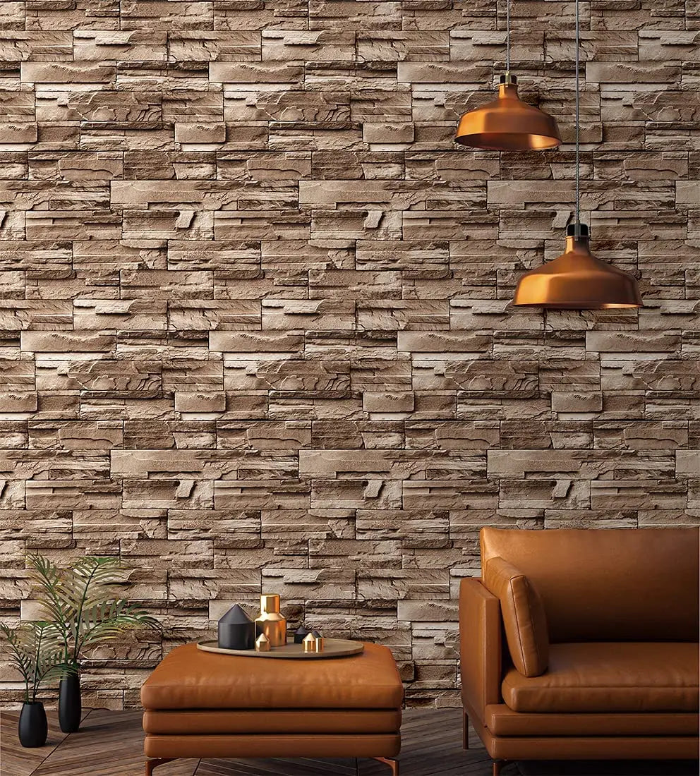 Light Brown Brick Self Adhesive Wallpaper Stone Peel And Stick Wallpaper Faux Brick Vinyl 3D Wallpaper For Home Decor Stickers
