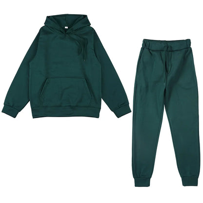 Damen Fleece zweiteilige Sets elegante einfarbige übergroße warme Hoodies und lange Hose Sporta nzug Herbst Winter Trainings anzug 2021