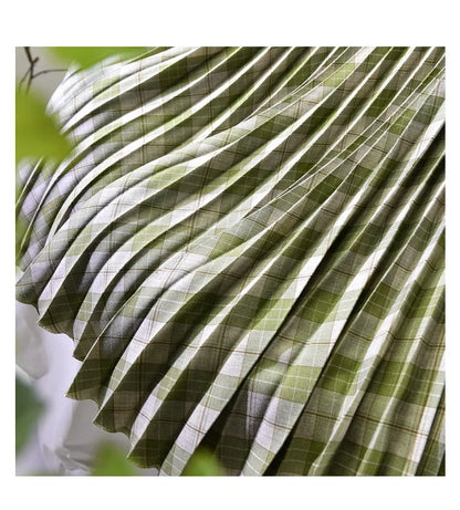 Looks Thin Pleated Skirt 2025 New High Waist A-line Skirt Mid-length Big Size Plaid Skirt Long Pleated Skirt Length 75-90cm