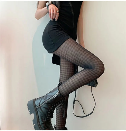Fashion New Women Tights Japanese Style Thin Black Pantyhose Thigh High Stockings Print Punk Club Night Party Fishnet Sexy Tight.