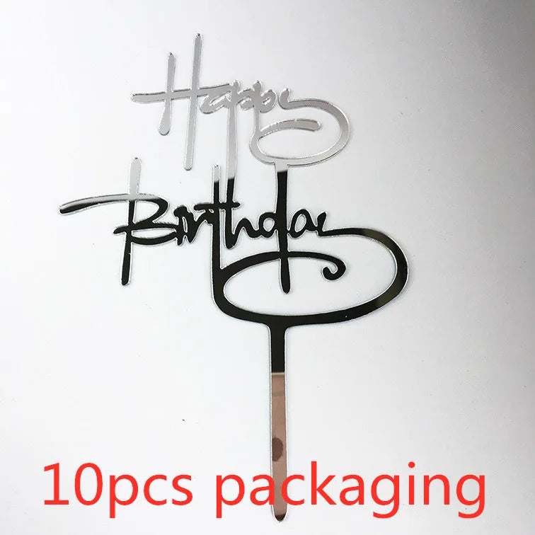 10 Stück Roségold Happy Birthday Kuchendeckel Silber Schwarz Schlichtes Design Acryl Kuchendeckel Babyparty Party Dessert Dekoration