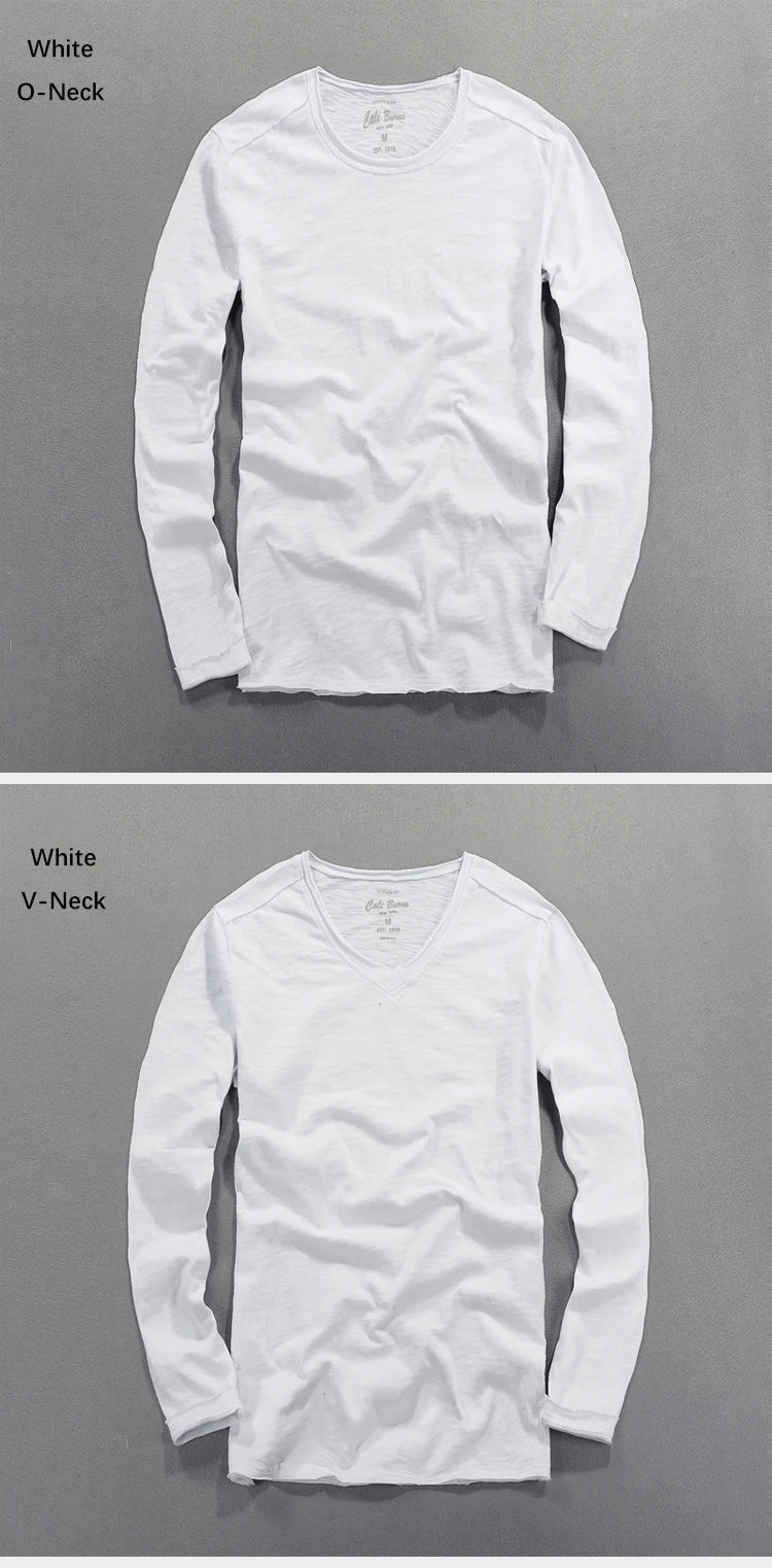 Fashionable Bamboo Cotton Long Sleeve Vintage T-shirts Men Casual Thin Tops Tees Comfortable Tshirt Distressed T-shirt.