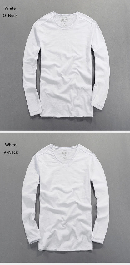 Fashionable Bamboo Cotton Long Sleeve Vintage T-shirts Men Casual Thin Tops Tees Comfortable Tshirt Distressed T-shirt.