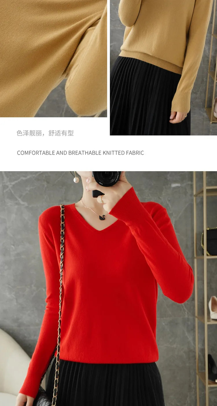 Frauen Pullover Herbst Winter V-ausschnitt Strickwaren Lange Hülse Lose Kaschmir Pullover Pullover Dame Günstige Qualität Jumper Gestrickte Tops