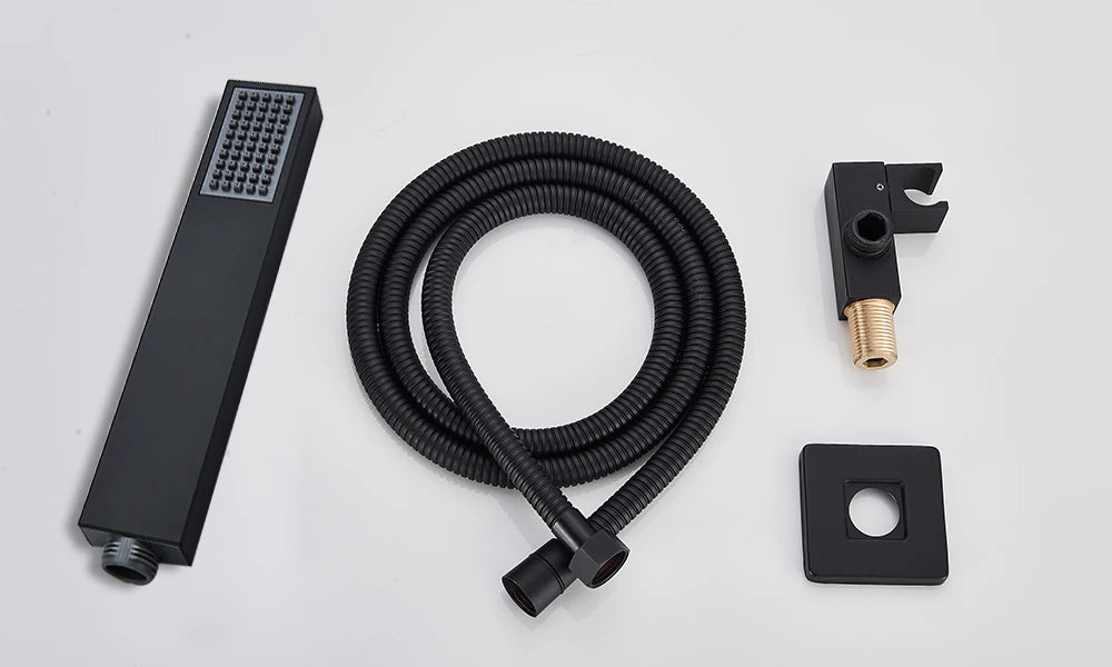 Black Shower Faucets System Bathroom Wall Mounted Rainfall Shower Kit Concealed Embedded Box Hot Cold Water Mixer Tap SUS304