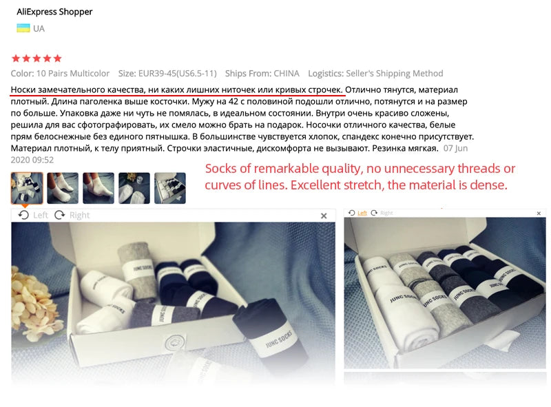 Box Pack Men's Cotton Socks 10Pairs/Box Black Business Men Socks Soft Breathable Summer Winter for Man Boy's Gift Size EUR39-45.