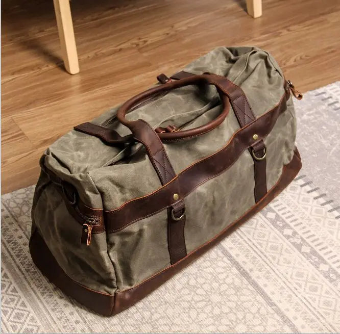 Wasserdichte gewachste Canvas Leder Herren Reisetasche Handgepäcktasche Handgepäck Große Tragetasche Vintage Herren Duffle Wochenendtasche große Übernachtung.