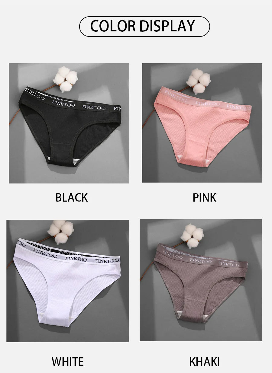 FINETOO 3PCS/Set Women's Underwear Cotton Panty Sexy Panties Female Underpants Solid Color Panty Intimates Women Lingerie M-2XL.