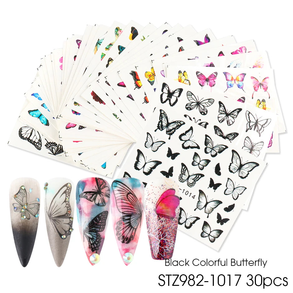 1Set Watercolor Xmas Flower Sticker Nail Decal Set Flamingo Letter Design Gel Manicure Decor Water Slider Foil CHSTZ683-706-1.