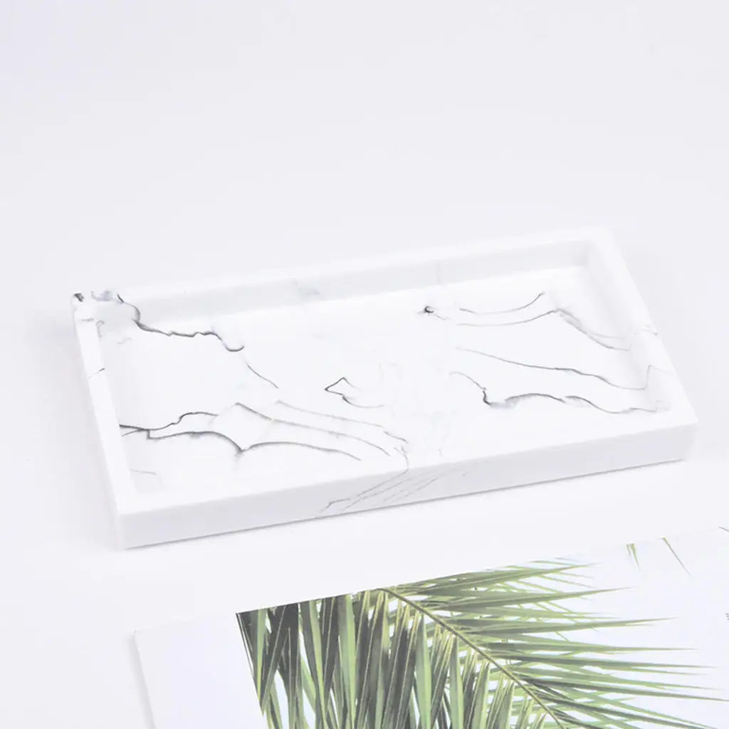 Marbled Storage Tray Resin Jewelry Display Plate Cosmetic Organizer Rectangle Home and Hotel Serving Tray.