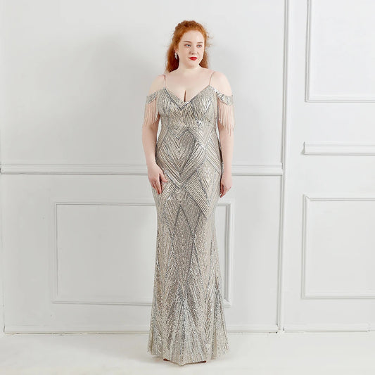 18581-S#2021 New Arrival Anti-wrinkle Sustainable Sequin Dress Women Sexy MomSuper Size Dress,   Fat Lady.  Plus Size Dress