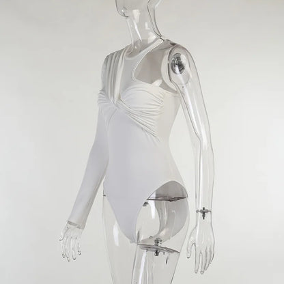 One Shoulder Sexy Backless Twist Bodysuits Women Long Sleeve Top Slim High Waist Bodysuit Club Party Streetwear