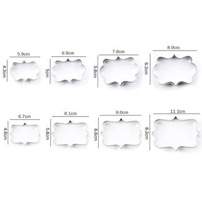 FAIS DU 4Pcs Stainless Steel Cookie Mold Stamper Nameplate DIY Biscuit Blessing Circle Flower Frame Cake Decoration Backware.
