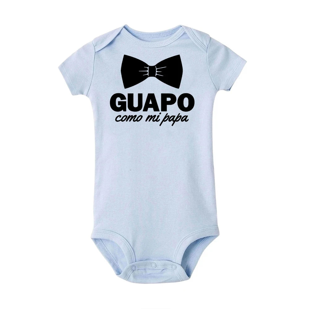 Lustiger spanischer Säuglings-Neugeborenen-Krabbelspielanzug Guapo Como Mi Papa Jungen Baby Lässige Bodys Kleidung Outfits Neuer Papa Beste Geschenke.
