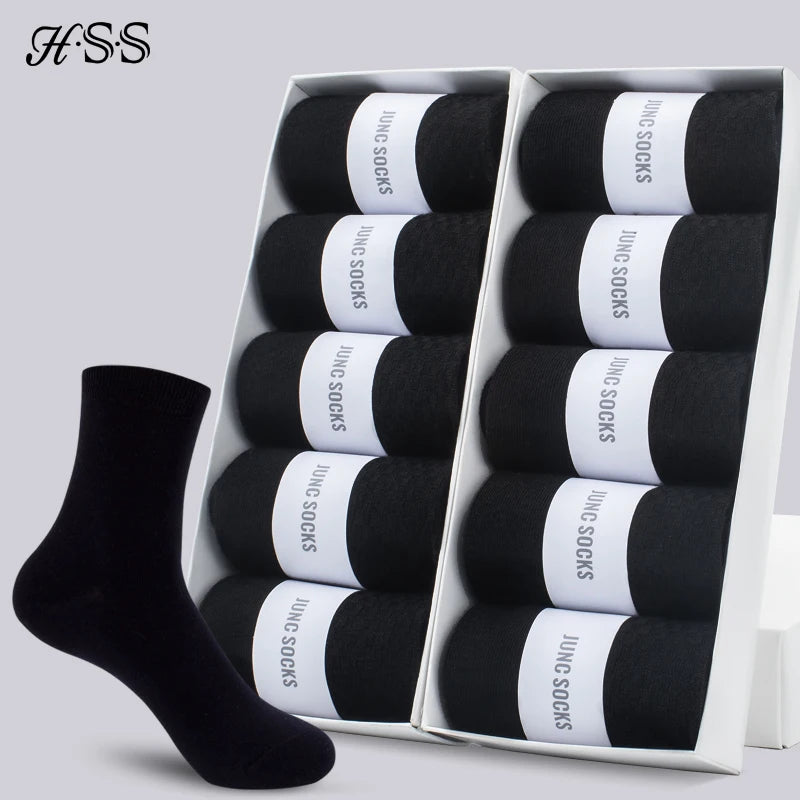 HSS 5/10 Pairs Men's Cotton Blend Socks Black Business Men Socks Soft Breathable Summer Winter for Male Socks Plus Size (6.5-14).