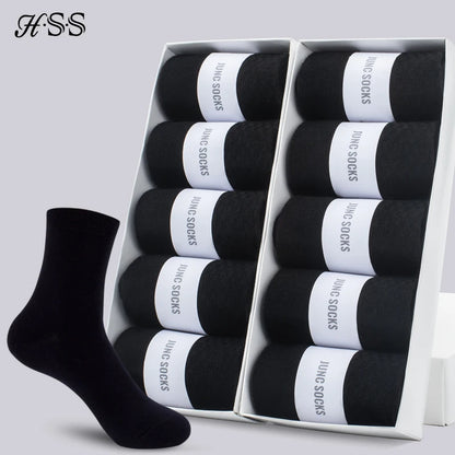 HSS 5/10 Pairs Men's Cotton Blend Socks Black Business Men Socks Soft Breathable Summer Winter for Male Socks Plus Size (6.5-14).