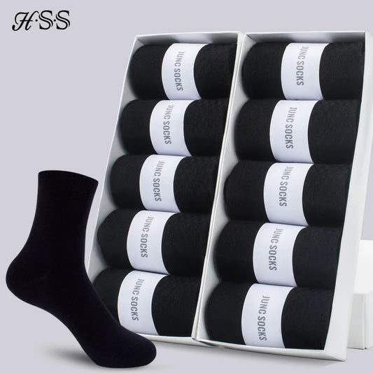 HSS 5/10 Pairs Men's Cotton Blend Socks Black Business Men Socks Soft Breathable Summer Winter for Male Socks Plus Size (6.5-14).