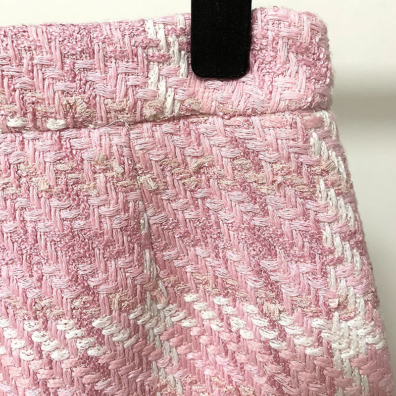 HIGH STREET Newest Fashion 2025 Designer Pink Skirts Women's Sweet Wool Blends Colors Woven Plaid Tweed Skirt.