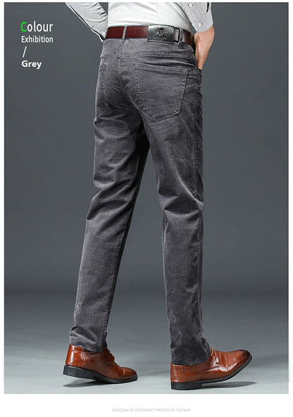 Spring Autumn New Men Pants Corduroy Fabric Comfortable Soft Casual Business Office Male Trousers Khaki Apricot Black Blue.