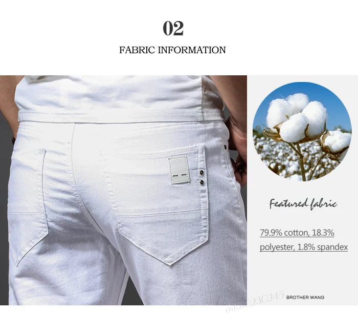 Men White Jeans Fashion Casual Classic Style Slim Fit Soft Trousers Male Brand Advanced Stretch Pants.