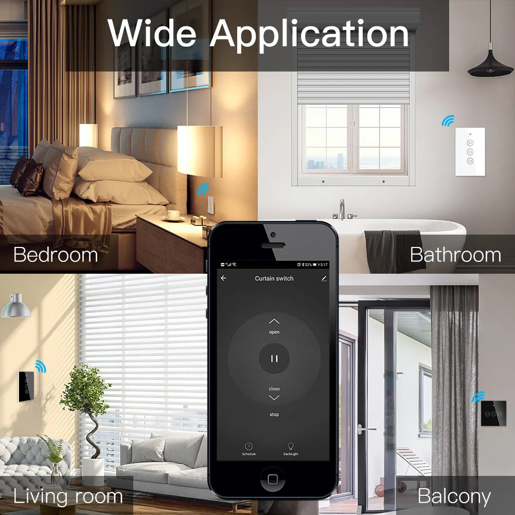 US EU WiFi RF433 Smart Touch Vorhang Rollos Motorschalter Tuya Smart Life App Fernbedienung Funktioniert mit Alexa Google Home.