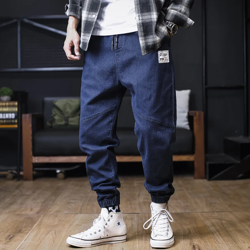 Plus Size Jeans Men Loose Joggers Streetwear Harem Jeans Cargo Pants Ankle-Length Denim Trousers.