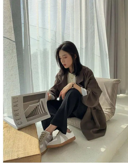 Neue 2025, Vintage Lose Frauen Solide Blazer Herbst Chic Zweireiher Weibliche Lange Hülse Anzug Jacken Stilvolle Damen Blazer