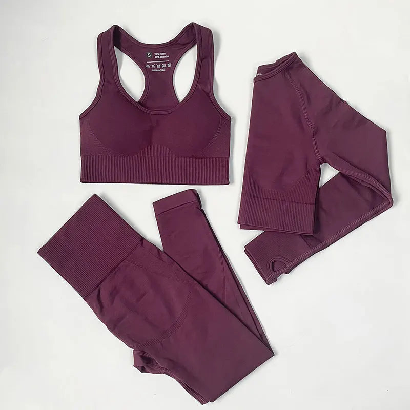 High Waist Elastic Seamless Yoga Wear Women Fitness Clothes Gym Clothing Workout Set Long Sleeve Crop Top Leggings Sports Suit