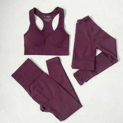 High Waist Elastic Seamless Yoga Wear Women Fitness Clothes Gym Clothing Workout Set Long Sleeve Crop Top Leggings Sports Suit