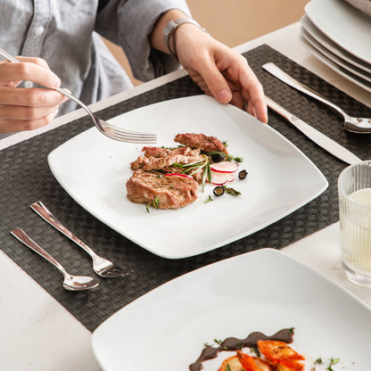 MALACASA 6/12 Piece White Square Porcelain Dinner Plate Set Dessert Plate Salad Fruit Beef Flat Plate Set (23.5 * 23.5 * 2cm).