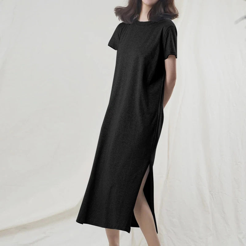 Casual 94 % Baumwolle Sommer frauen Kleider Solide Kurzarm Verschüttet Lange Midi Kleid Mode Sommerkleid Weibliche Kleidung, M30465