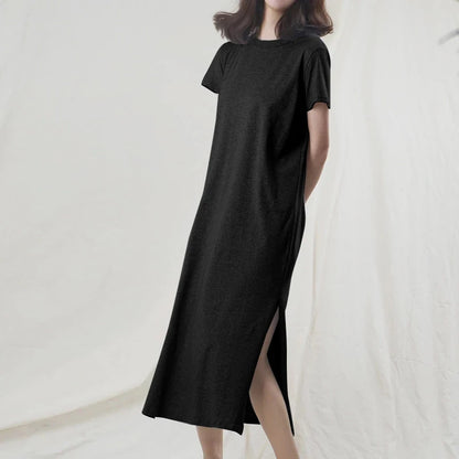 Casual 94 % Baumwolle Sommer frauen Kleider Solide Kurzarm Verschüttet Lange Midi Kleid Mode Sommerkleid Weibliche Kleidung, M30465